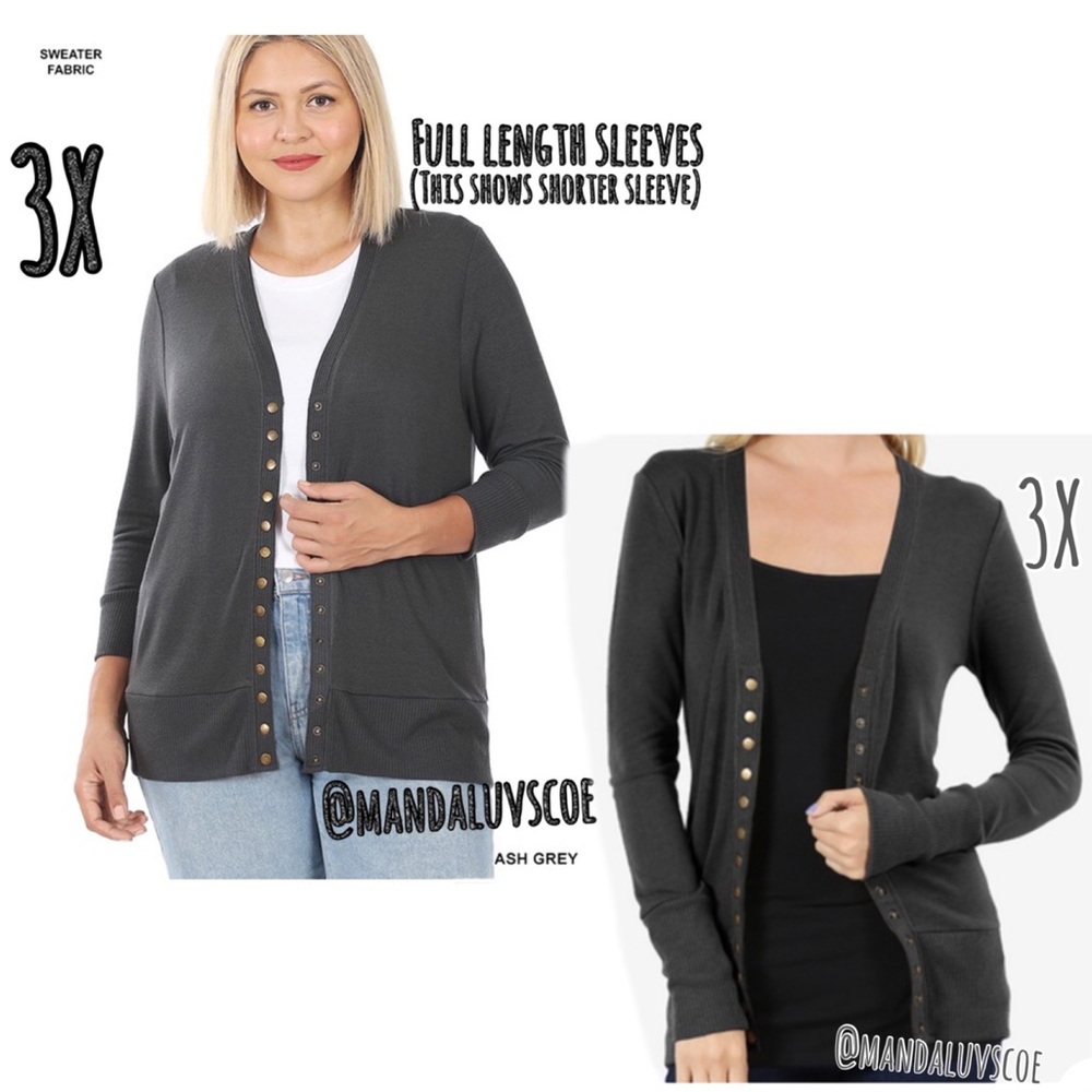⭐️Plus Size Snap Front Grey Cardigan